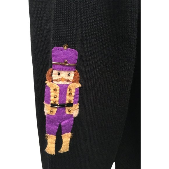 Sweater Weather Polo Sweater Black Beaded Christmas Toy Soldier L NWT May Fit M - Picture 4 of 7
